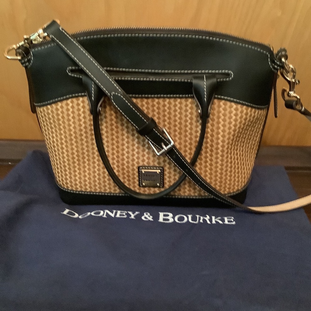 Dooney & Bourke Embossed Leather satchel in Black and cream